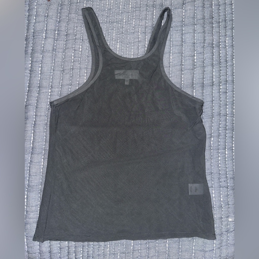 L’Academie Gray Sheer High Collar Tank Top